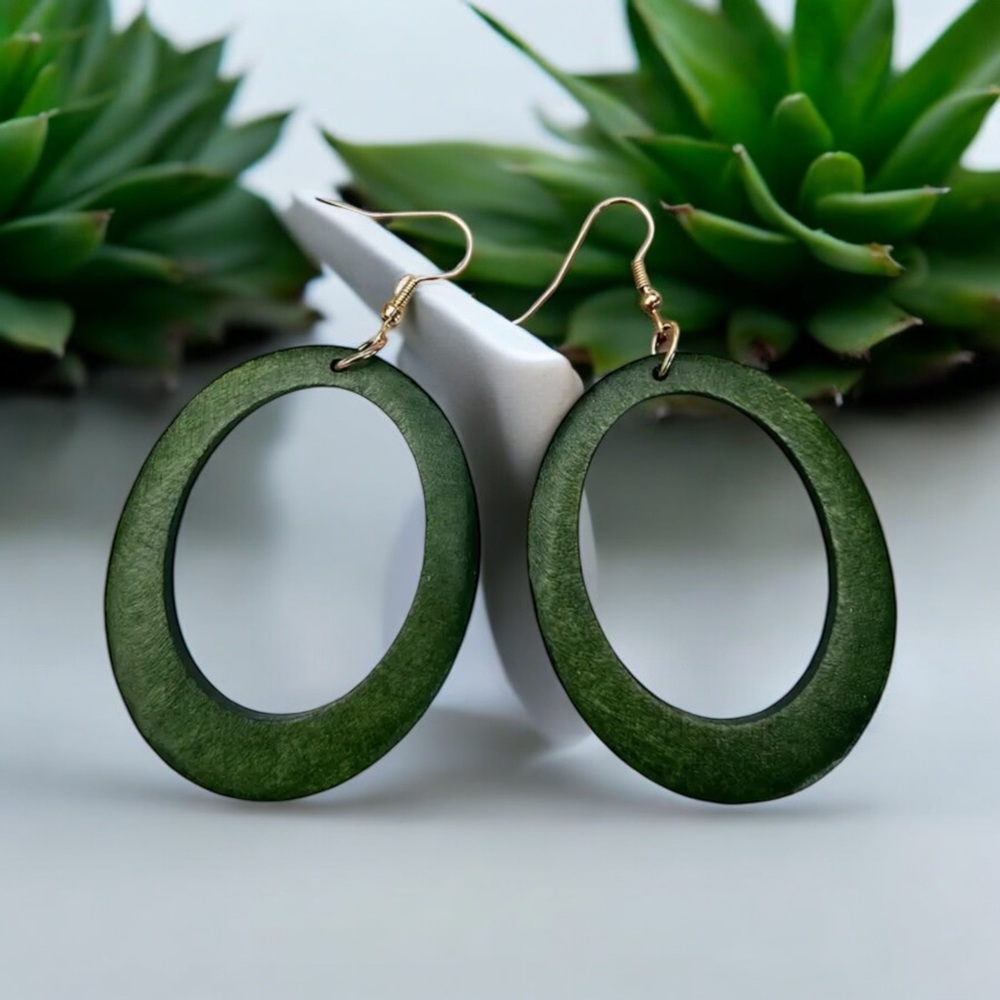 Laser-cut lightweight wood dangle hook earrings festival artistic ✨BRAND-NEW✨